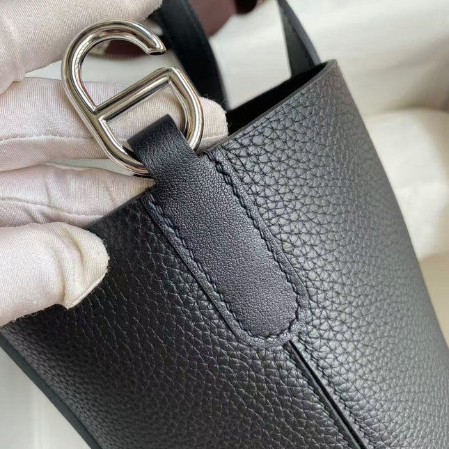 HERMES 25S IN THE LOOP 23 IN BLACK CALFSKIN SILVER HARDWARE TP3