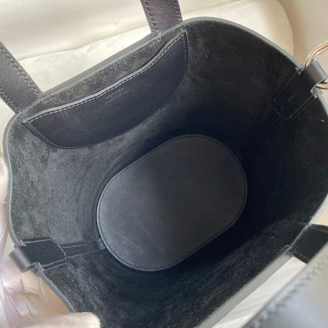 HERMES 25S IN THE LOOP 23 IN BLACK CALFSKIN SILVER HARDWARE TP3