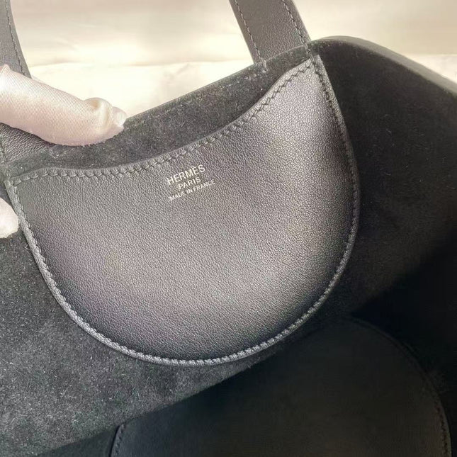 HERMES 25S IN THE LOOP 23 IN BLACK CALFSKIN SILVER HARDWARE TP3