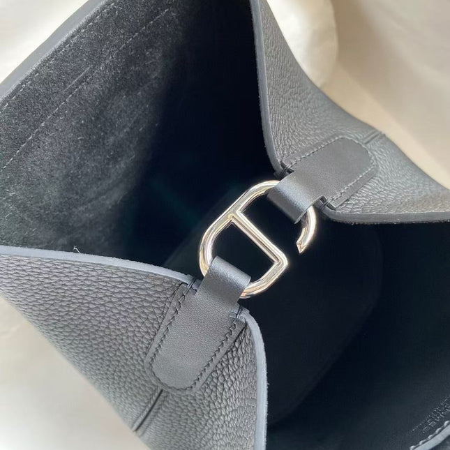 HERMES 25S IN THE LOOP 23 IN BLACK CALFSKIN SILVER HARDWARE TP3