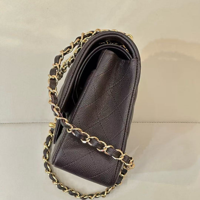 CC CLASSIC FLAP BAG 25 IN CHOCOLATE BROWN CALFSKIN GOLD HARDWARE