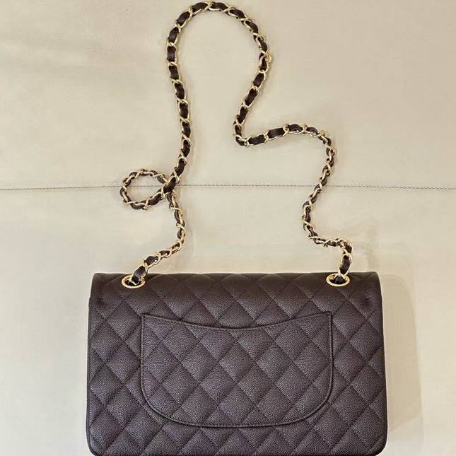 CC CLASSIC FLAP BAG 25 IN CHOCOLATE BROWN CALFSKIN GOLD HARDWARE