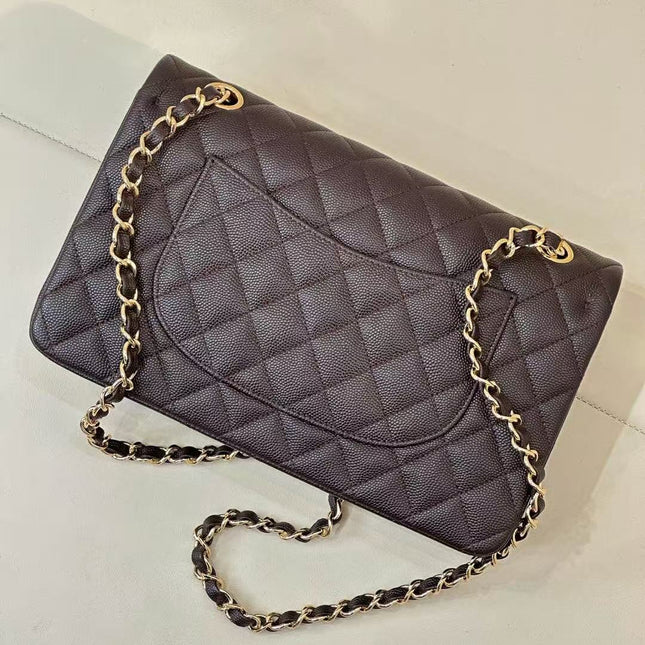 CC CLASSIC FLAP BAG 25 IN CHOCOLATE BROWN CALFSKIN GOLD HARDWARE