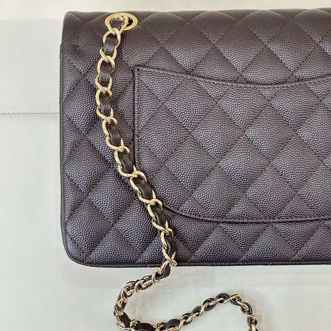 CC CLASSIC FLAP BAG 25 IN CHOCOLATE BROWN CALFSKIN GOLD HARDWARE