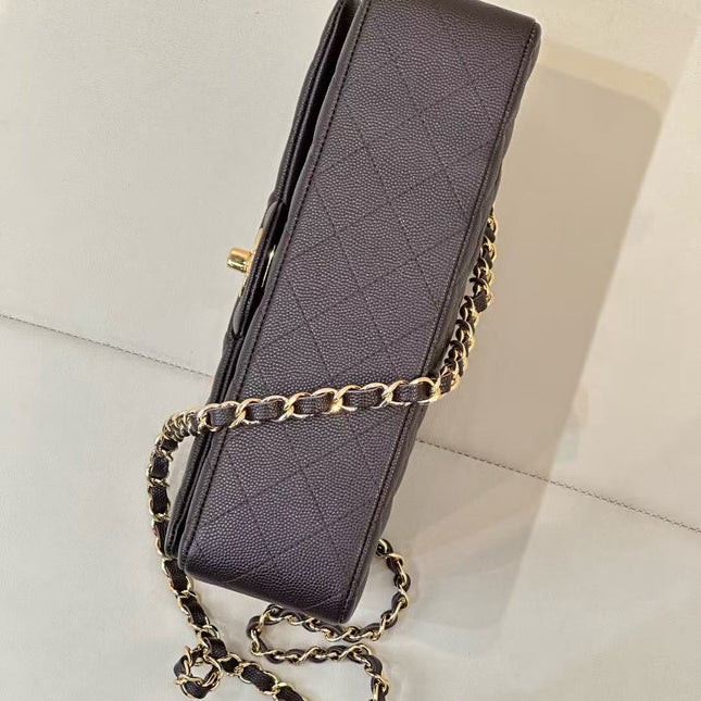 CC CLASSIC FLAP BAG 25 IN CHOCOLATE BROWN CALFSKIN GOLD HARDWARE