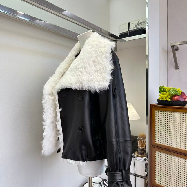 GUCCI LEATHER JACKET WITH WHITE SHEARLING