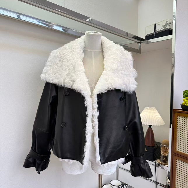 GUCCI LEATHER JACKET WITH WHITE SHEARLING
