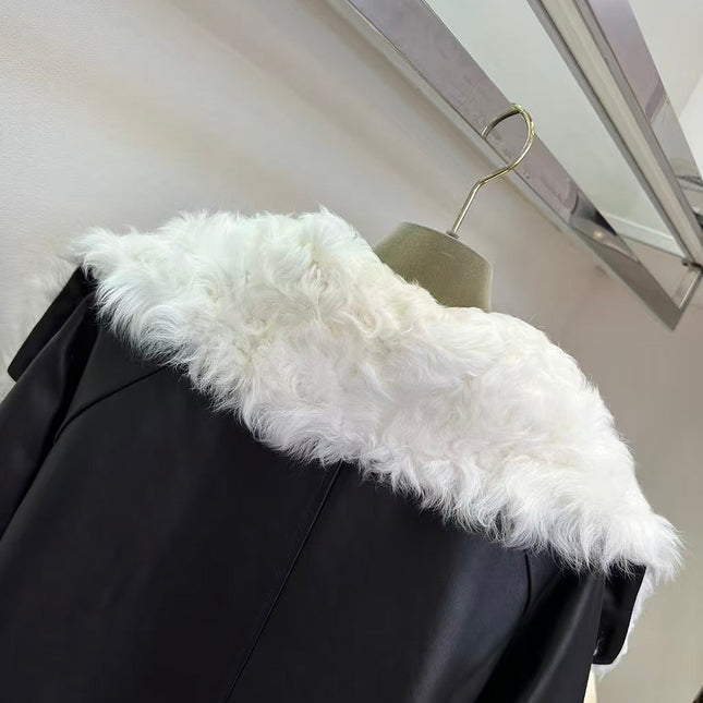 GUCCI LEATHER JACKET WITH WHITE SHEARLING