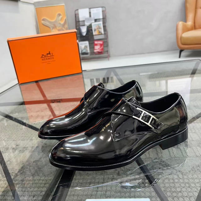 HM MEN LOAFERS IN BLACK CALFSKIN SILVER HARDWARE