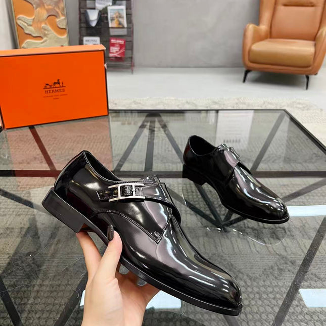 HM MEN LOAFERS IN BLACK CALFSKIN SILVER HARDWARE