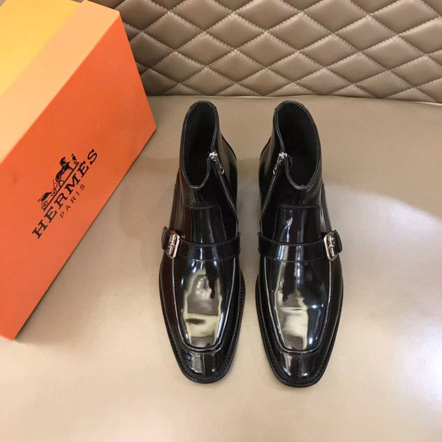 HM MEN ANKLE BOOTS IN BLACK CALFSKIN SILVER HARDWARE