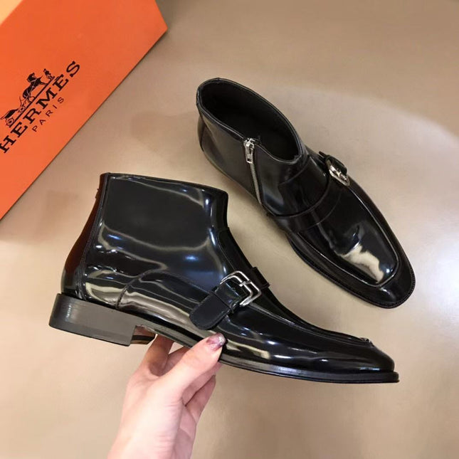 HM MEN ANKLE BOOTS IN BLACK CALFSKIN SILVER HARDWARE
