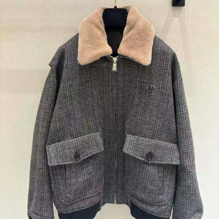 MIUMIU JACKET IN GREY PLAID WOOL