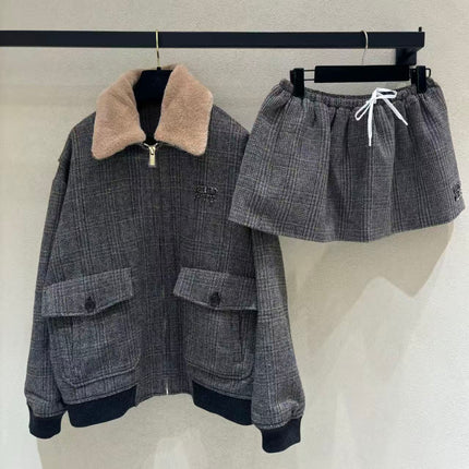 MIUMIU JACKET IN GREY PLAID WOOL