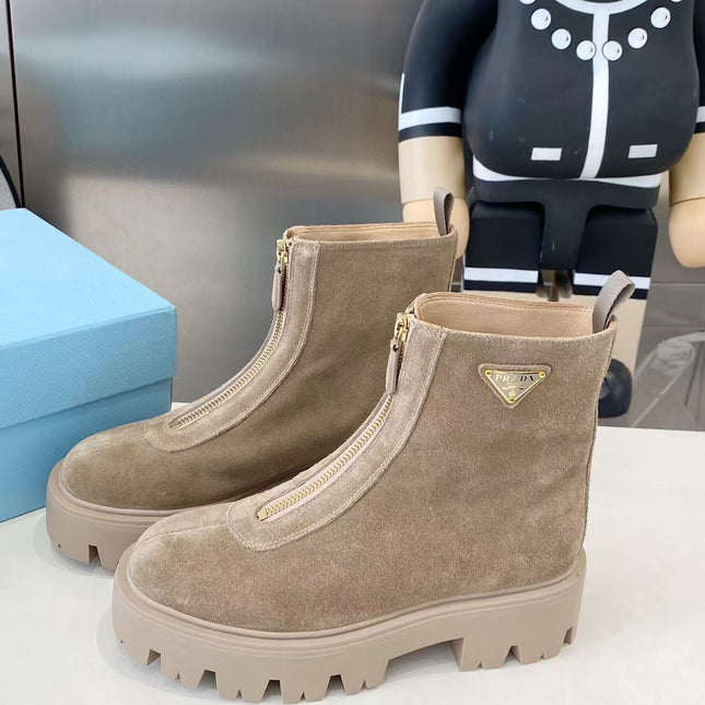 PRADA 25S SHORT BOOT IN BEIGE SUEDE SYTLE 1