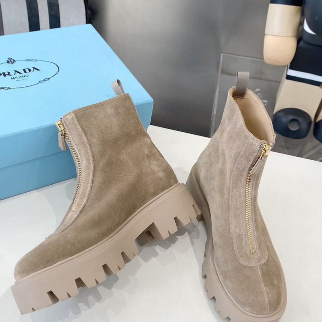PRADA 25S SHORT BOOT IN BEIGE SUEDE SYTLE 1