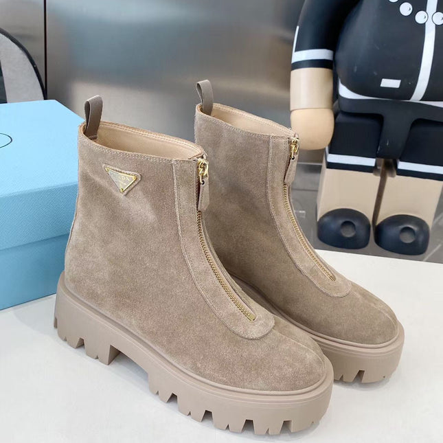 PRADA 25S SHORT BOOT IN BEIGE SUEDE SYTLE 1