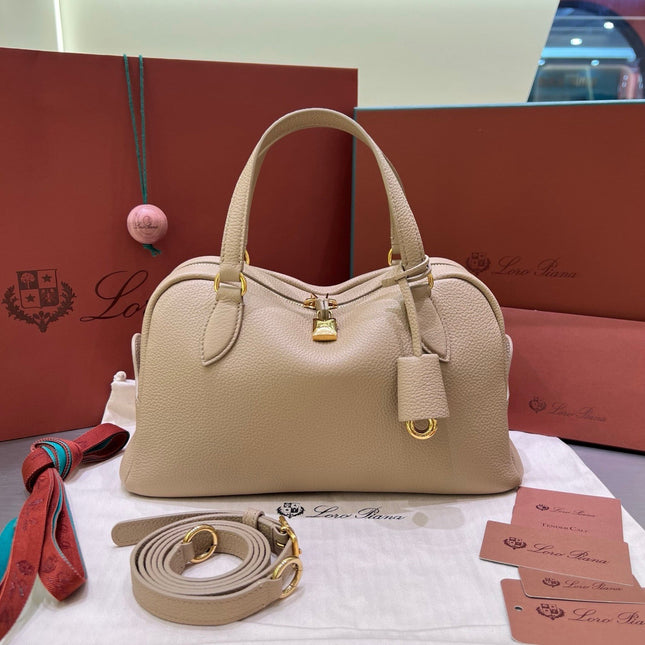 LORO PIANA NEEDLE BAG 30 IN DARK BEIGE CALFSKIN