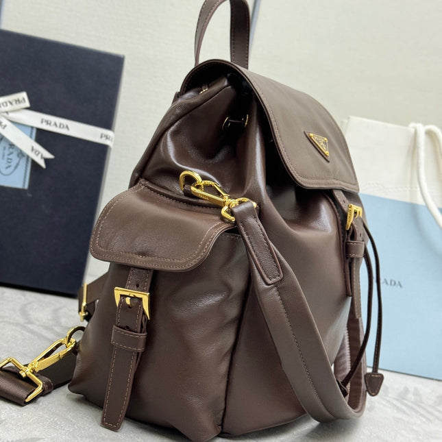 PRADA EXPLORE MEDIUM BACKPACK 29 IN BROWN CALFSKIN