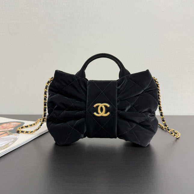 CHANEL MINI BOW BAG 26 IN BLACK VELVET WITH GOLD HARDWARE