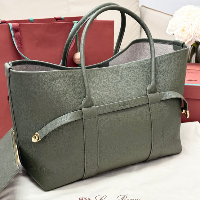 LP GHIERA SHOPPER BAG 40 IN MOSS GREEN CALFSKIN