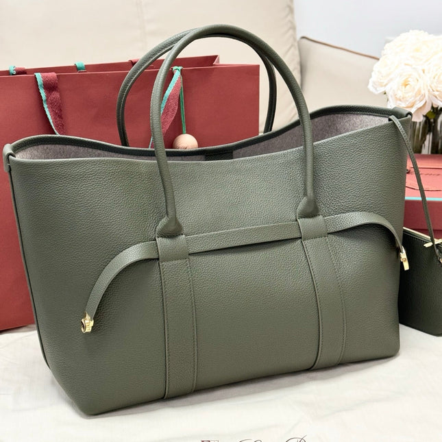 LP GHIERA SHOPPER BAG 40 IN MOSS GREEN CALFSKIN