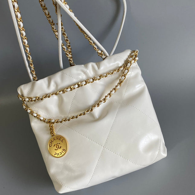 CC MINI 20 HANDBAG IN WHITE CALFSKIN GOLD HARDWARE
