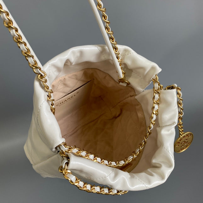 CC MINI 20 HANDBAG IN WHITE CALFSKIN GOLD HARDWARE
