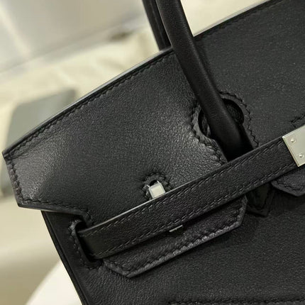 HM ROCK BIRKIN 25 BAG IN BLACK TOGO SILVER HARDWARE.