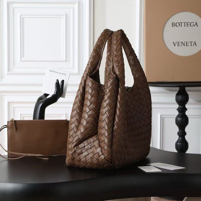 BV CAMPANA LARGE SHOULDER BAG 39 IN CHOCOLATE BROWN INTRECCIATO CALFSKIN