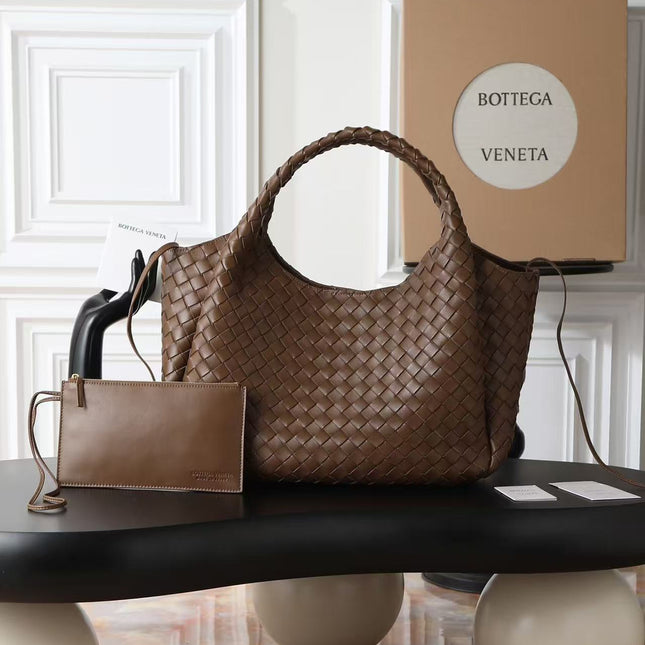BV CAMPANA LARGE SHOULDER BAG 39 IN CHOCOLATE BROWN INTRECCIATO CALFSKIN