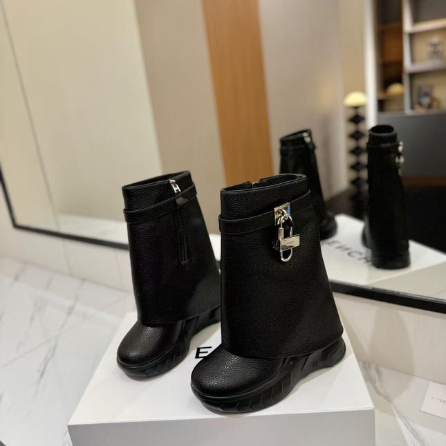 GIVENCHY SHARK LOCK BIKER ANKLE BOOTS IN BLACK CALFSKIN
