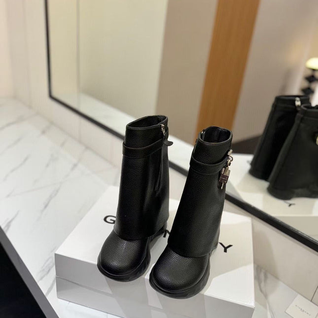 GIVENCHY SHARK LOCK BIKER ANKLE BOOTS IN BLACK CALFSKIN
