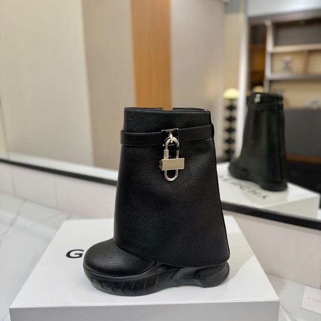 GIVENCHY SHARK LOCK BIKER ANKLE BOOTS IN BLACK CALFSKIN