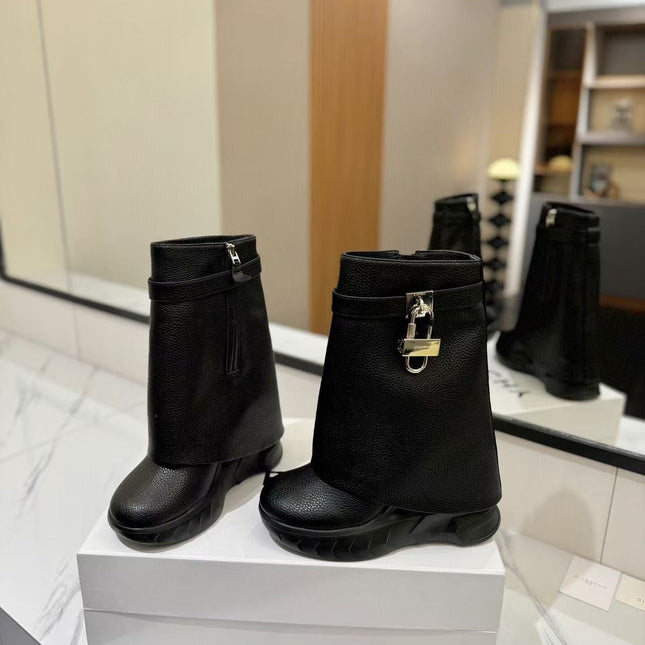 GIVENCHY SHARK LOCK BIKER ANKLE BOOTS IN BLACK CALFSKIN