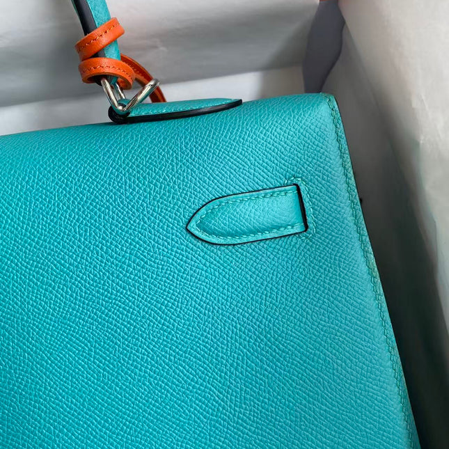 HM KELLY BAG 32 IN BLEU PAON TOGO LEATHER WITH SILVER HARDWARE