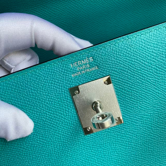 HM KELLY BAG 32 IN BLEU PAON TOGO LEATHER WITH SILVER HARDWARE