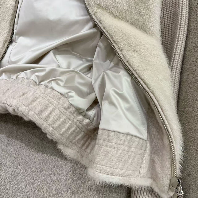 LUXURIOUS COMFORTABLE IN BEIGE FUR MIX WOOL JACKET