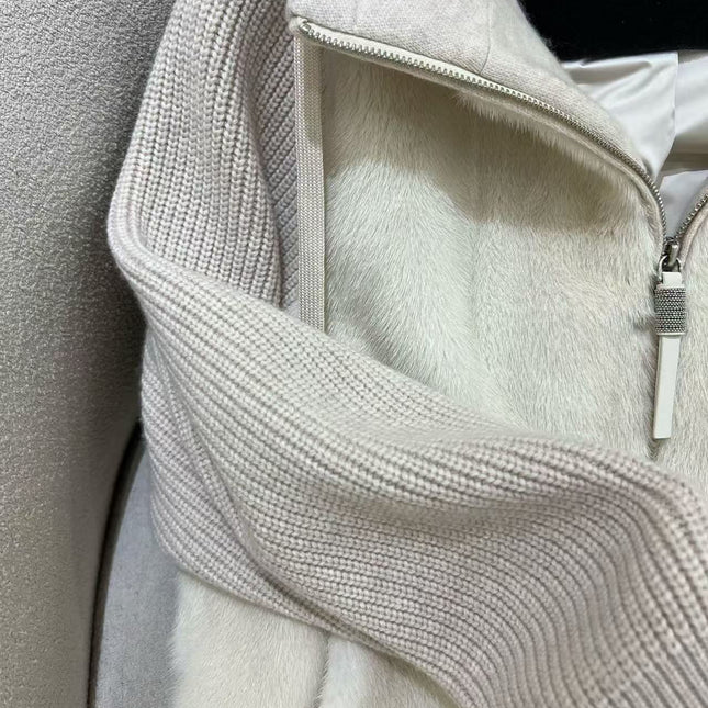 LUXURIOUS COMFORTABLE IN BEIGE FUR MIX WOOL JACKET