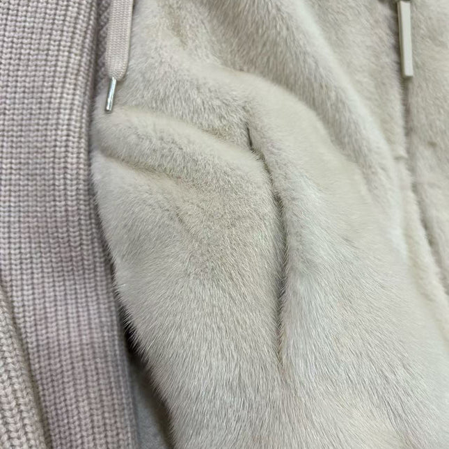 LUXURIOUS COMFORTABLE IN BEIGE FUR MIX WOOL JACKET