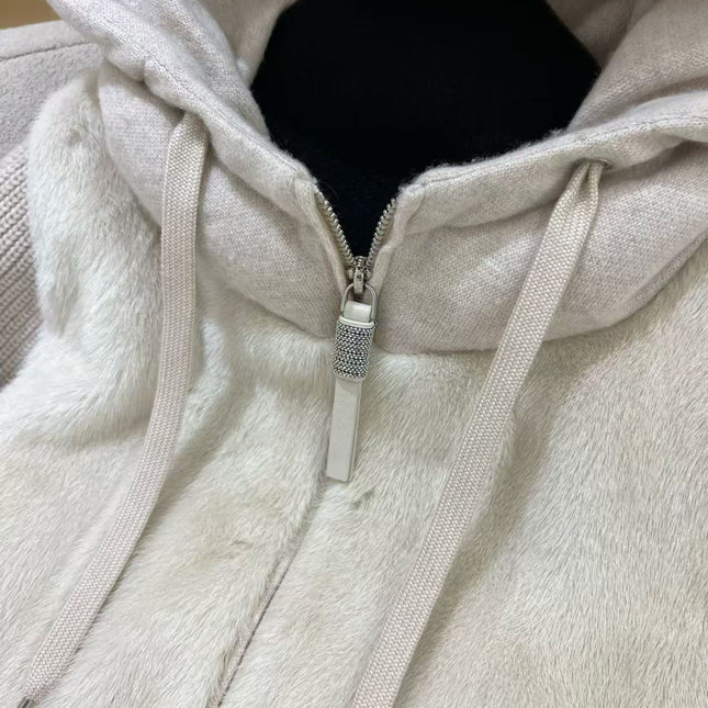 LUXURIOUS COMFORTABLE IN BEIGE FUR MIX WOOL JACKET