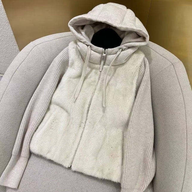 LUXURIOUS COMFORTABLE IN BEIGE FUR MIX WOOL JACKET