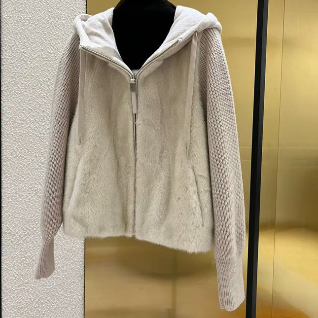 LUXURIOUS COMFORTABLE IN BEIGE FUR MIX WOOL JACKET