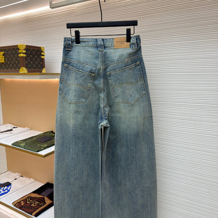 BALENCIAGA EMBROIDERED BAGGY JEANS IN DENIM