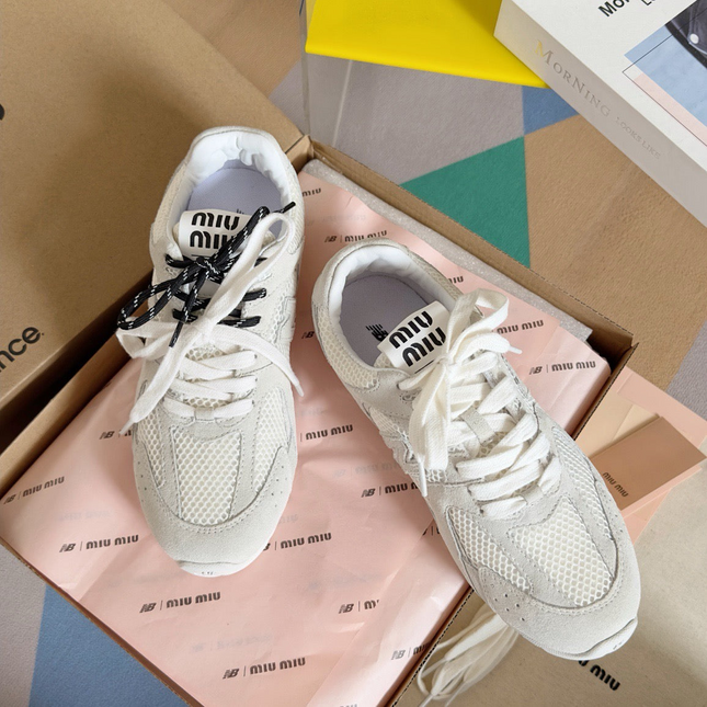 MIUMIU SNEAKERS IN WHITE MESH MIX SUEDE