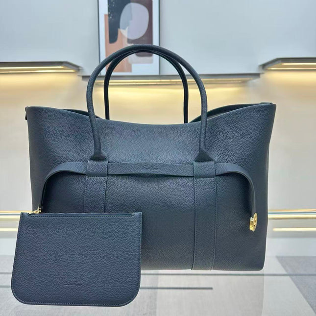 LP GHIERA SHOPPER BAG 40 IN DARK BLUE CALFSKIN