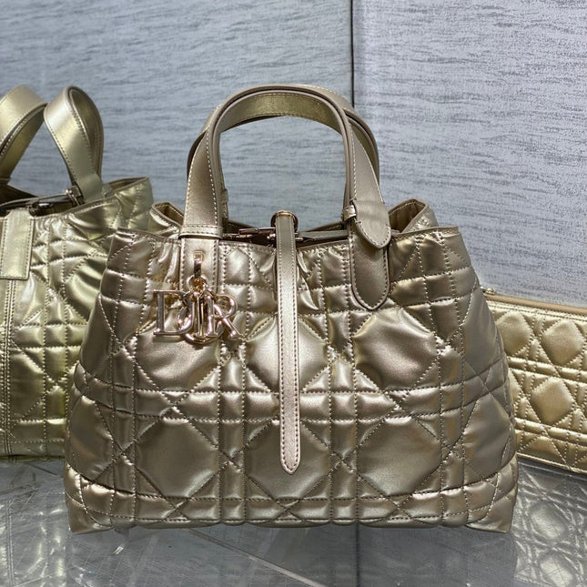 DIOR TOUJOURS TOTE BAG 28 IN GOLD METALLIC CALFSKIN