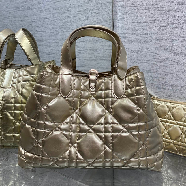 DIOR TOUJOURS TOTE BAG 28 IN GOLD METALLIC CALFSKIN