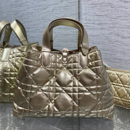 DIOR TOUJOURS TOTE BAG 28 IN GOLD METALLIC CALFSKIN