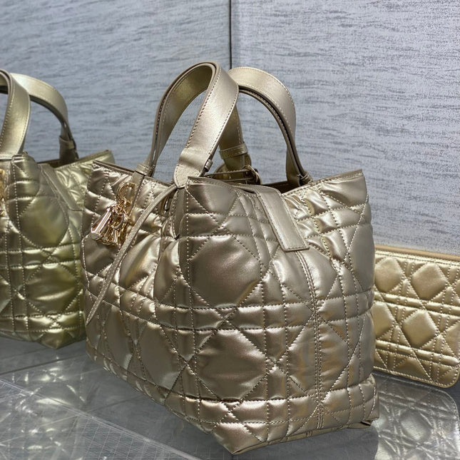 DIOR TOUJOURS TOTE BAG 28 IN GOLD METALLIC CALFSKIN